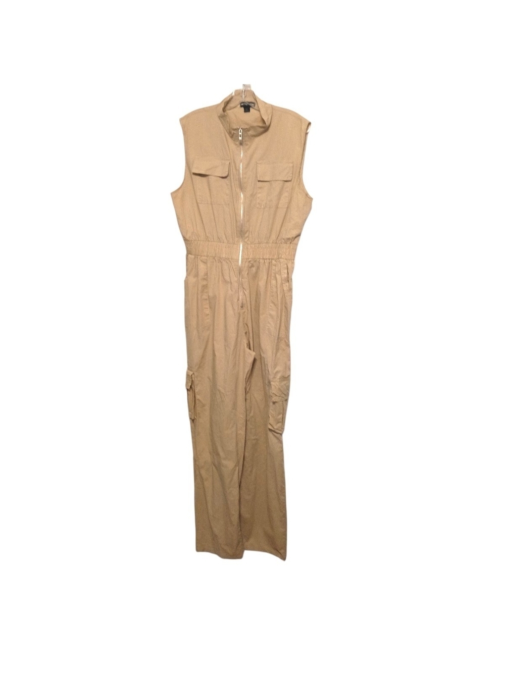 Pretty Little Thing -Sleeveless Beige Utility Jumpsuit - Size 12
